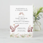 Dancing Cranes Spring Floral Baby Dusche Einladung (Stehend Vorderseite)