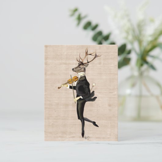 Dancing Deer mit Violine 2 Postkarte (Stehend Vorderseite)