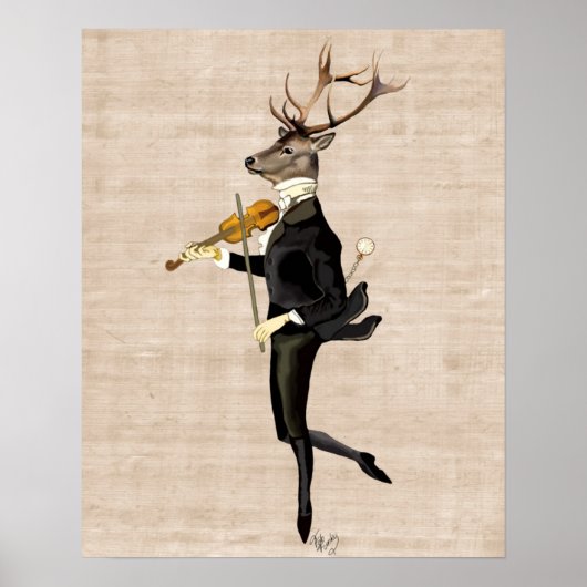 Dancing Deer mit Violine Poster (Vorne)