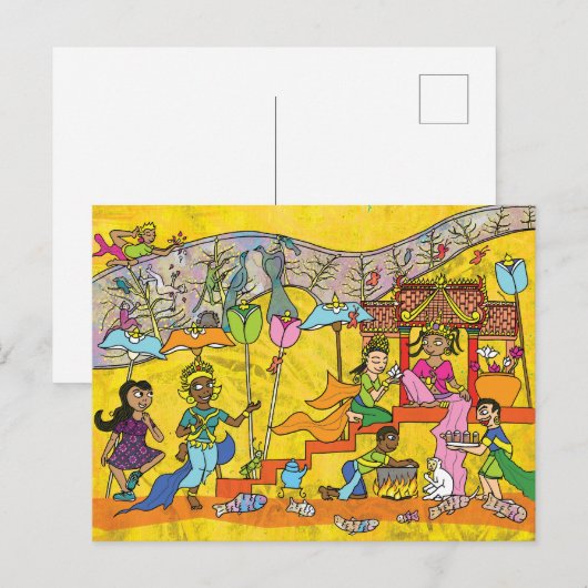 Dancing Devas - Apsara Cartoon Postkarte (Vorne/Hinten)