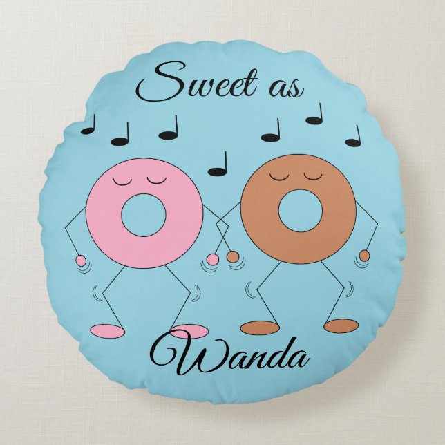 Dancing Donuts Light Blue Rundes Kissen (Vorderseite)