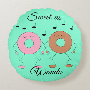 Dancing Donuts Minze Green Rundes Kissen