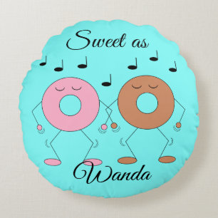 Dancing Donuts Pastel Blue Rundes Kissen