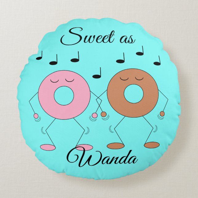 Dancing Donuts Pastel Blue Rundes Kissen (Vorderseite)