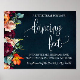 Dancing Feet Sign Flip Flops Wine Navy Hochzeit Poster