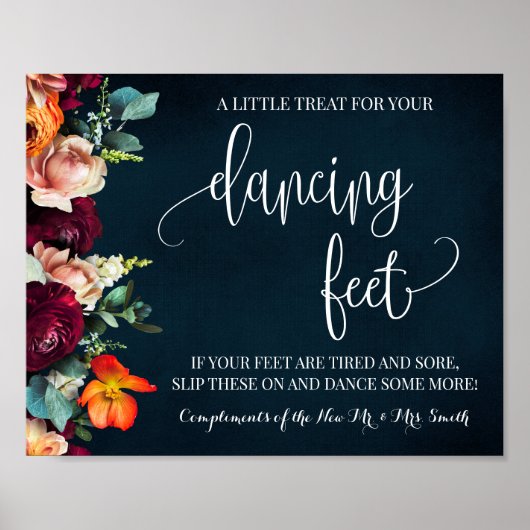 Dancing Feet Sign Flip Flops Wine Navy Hochzeit Poster (Vorne)