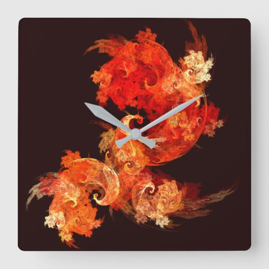 Dancing Firebirds Abstract Art Square Quadratische Wanduhr (Vorderseite)