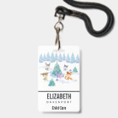 Dancing Forest Animes Weihnachten Wasserfarbe Ausweis (Rückseite mit Lanyard)