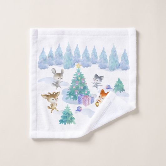 Dancing Forest Animes Weihnachten Wasserfarbe Badhandtuch Set (Waschlappen)