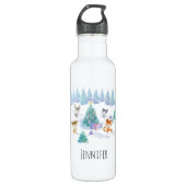 Dancing Forest Animes Weihnachten Wasserfarbe Edelstahlflasche (Vorderseite)