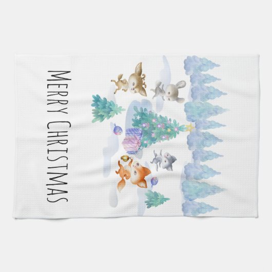 Dancing Forest Animes Weihnachten Wasserfarbe Geschirrtuch (Horizontal)
