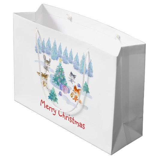 Dancing Forest Animes Weihnachten Wasserfarbe Große Geschenktüte (Rückseite Schrägansicht)