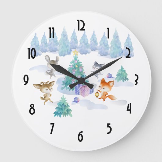 Dancing Forest Animes Weihnachten Wasserfarbe Große Wanduhr (Vorderseite)