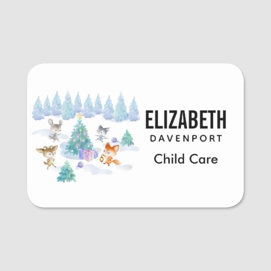 Dancing Forest Animes Weihnachten Wasserfarbe Namensschild (Vorderseite)