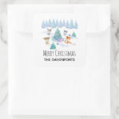 Dancing Forest Animes Weihnachten Wasserfarbe Quadratischer Aufkleber (Tasche)