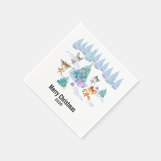 Dancing Forest Animes Weihnachten Wasserfarbe Serviette (Ecke)