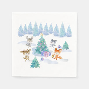 Dancing Forest Animes Weihnachten Wasserfarbe Serviette