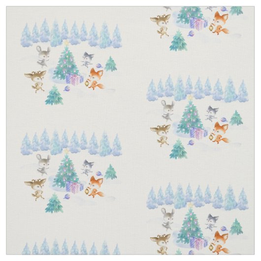 Dancing Forest Animes Weihnachten Wasserfarbe Stoff (Muster)