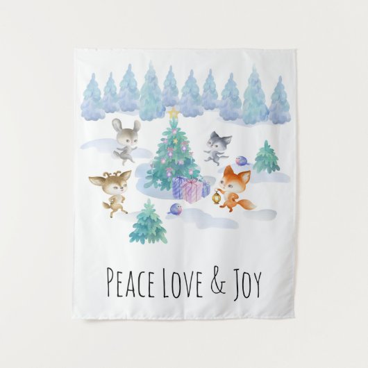 Dancing Forest Animes Weihnachten Wasserfarbe Wandteppich (Vorderseite)