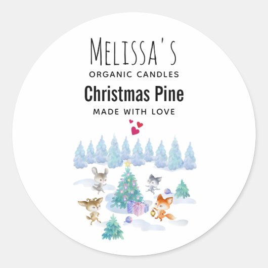 Dancing Forest Animes Weihnachten Wasserfarbenkand Runder Aufkleber (Vorderseite)