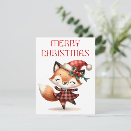 Dancing Fox Pup - Weihnachtskarte Feiertagskarte (Stehend Vorderseite)