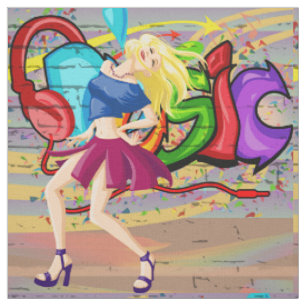 Dancing Frauen 3 Musik Graffiti Wand Fabric Stoff