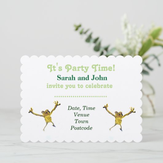 Dancing Frosch Party Einladung (Stehend Vorderseite)