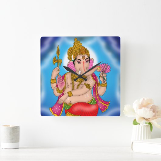 Dancing Ganesha Clock Quadratische Wanduhr (Zuhause)
