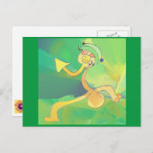 Dancing Gardener Abstrakt Art Postkarte Grün, Gold (Vorne/Hinten)