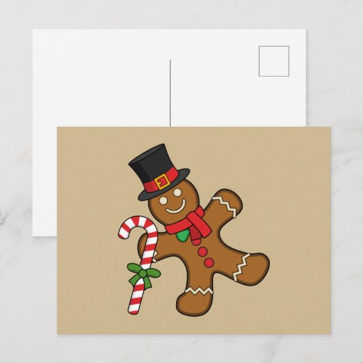 Dancing Gingerbread Man Feiertagspostkarte (Vorne/Hinten)