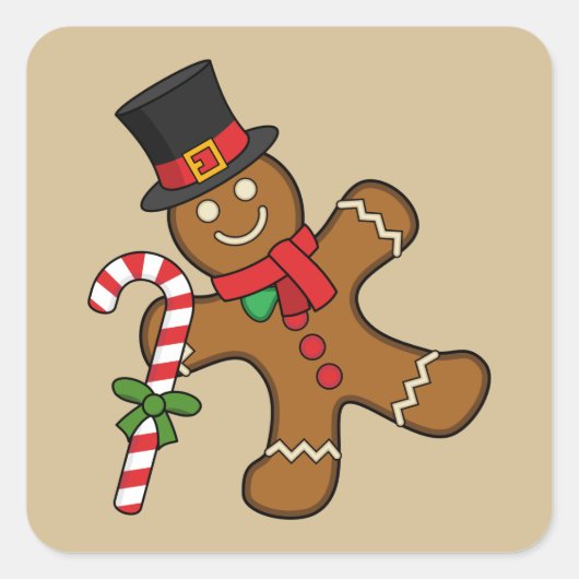 Dancing Gingerbread Man Quadratischer Aufkleber (Vorderseite)