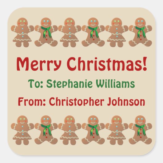 Dancing Gingerbrot Cookies Quadratischer Aufkleber (Vorderseite)