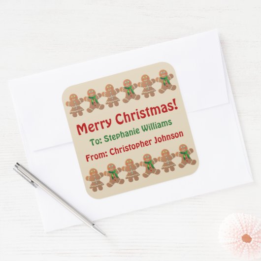 Dancing Gingerbrot Cookies Quadratischer Aufkleber (Umschlag)