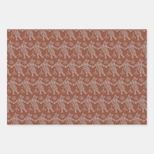Dancing Gingerbrot Katzen Wrapping Paper Geschenkpapier Set (Vorderseite)