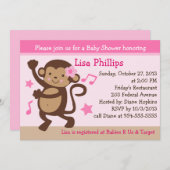 Dancing Girl Monkey Rocker Baby Shower Einladung (Vorne/Hinten)