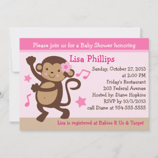 Dancing Girl Monkey Rocker Baby Shower Einladung