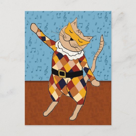 Dancing Harlequin Kitty Postcard Postkarte (Vorderseite)