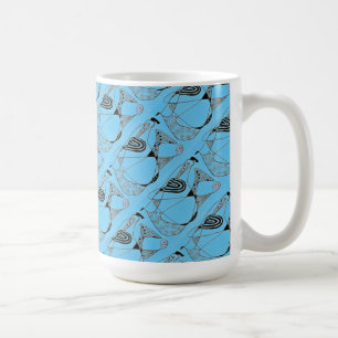 "Dancing Hen on Blue Tiled" Abstrakte Design-Tasse Kaffeetasse