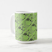 "Dancing Hen on Green Tiled" Abstrakte Design-Tass Kaffeetasse (Vorderseite Links)