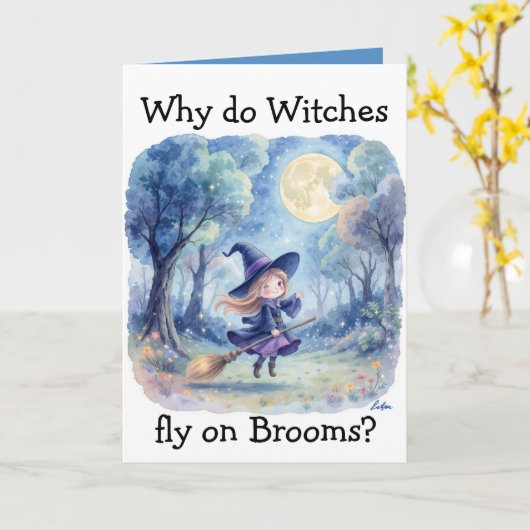 "Dancing Hexe" Kinderwitz Halloween Karte (Gelbe Blume)