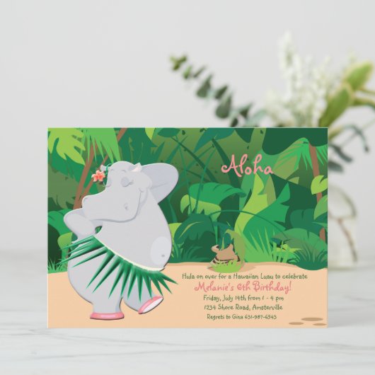 Dancing Hippo Einladung (Stehend Vorderseite)