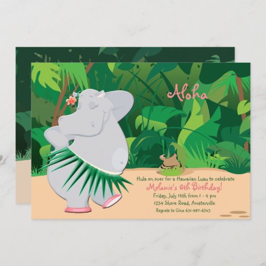 Dancing Hippo Einladung (Vorne/Hinten)