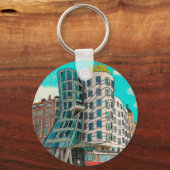 Dancing House Prague Czech Republic Whimsical Art Schlüsselanhänger (Vorderseite)