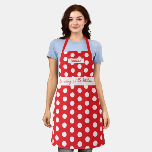 "Dancing in Kitchen" - Red Polka Dot Schürze (Getragen)