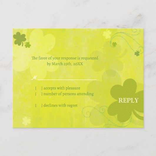 Dancing Irish Kleeblatts Wedding RSVP Einladungspostkarte (Vorderseite)