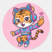 Dancing K-pop Tiger Runder Aufkleber (Vorderseite)