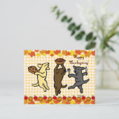 Dancing Labrador Trio Erntedank Feiertagspostkarte (Stehend Vorderseite)