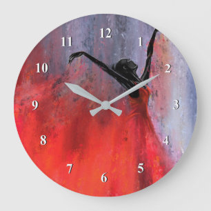 Dancing Lady in Red - Abstraktes Original Malerei Große Wanduhr