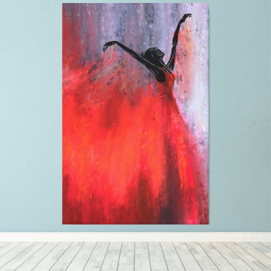 Dancing Lady in Red - Abstraktes Original Malerei Leinwanddruck (Insitu (Holzboden))