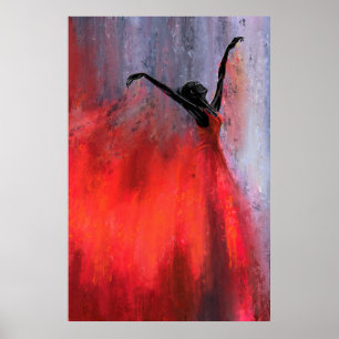 Dancing Lady in Red - Abstraktes Original Malerei Poster